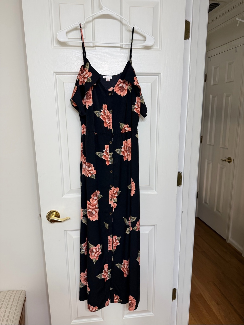 Xhilaration Black Maxi Dress with Coral Floral Print